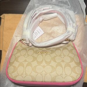 Coach Teri shoulder bag in signature canvas with pink trim